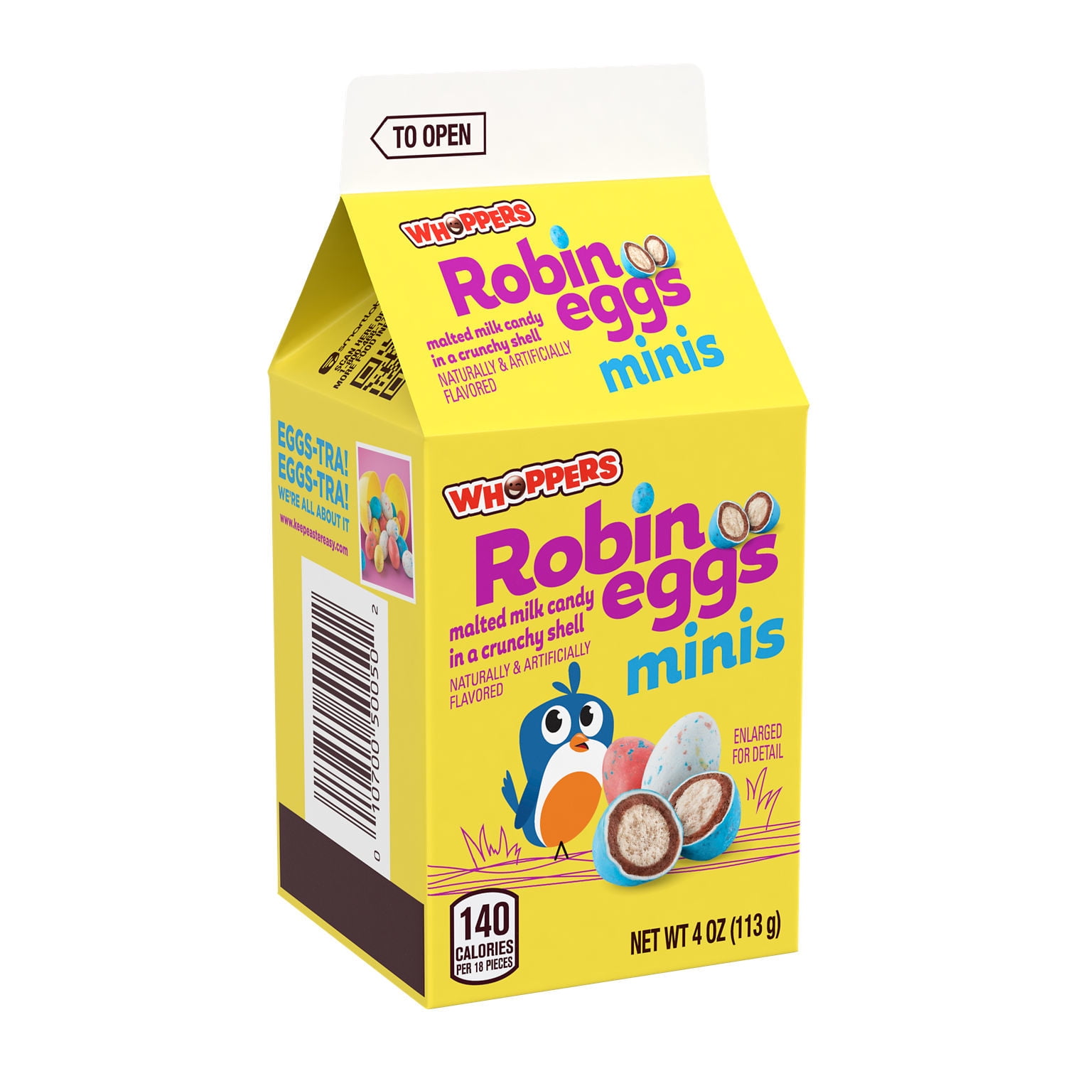 WHOPPERS, Mini Robin Eggs Malted Milk Treats, Easter Candy, 4 oz, Carton