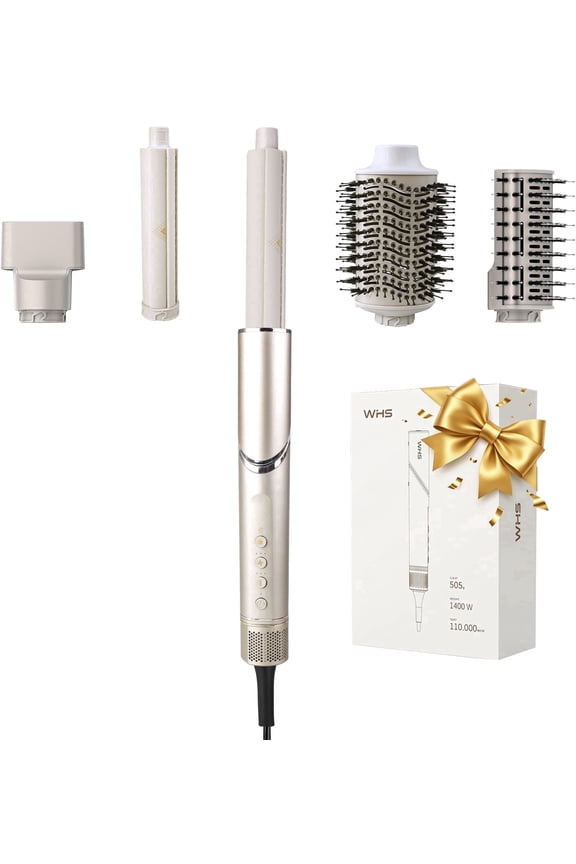 5 in 1 Air Styling & Drying System, 110000 RPM Brushless Motor, Hair Dryer Brush & Multi-Styler, Auto-Wrap Curlers, Ionic Frizz Control, Paddle Brush, Oval Brush, Concentrator (Gold)