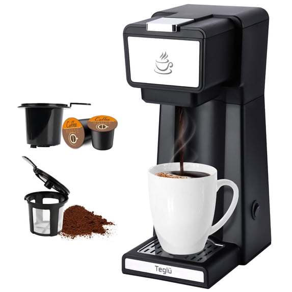 Slim Single Serve Coffee Maker 2 in 1 for K Cup Pod & Ground Coffee, Mini K Cup Coffee Machine 14 Oz, One Cup Coffee Brewer with One-Bouton Fast Brewing