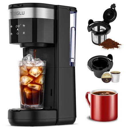 Single Serve Coffee Maker K Cup & Ground Coffee Fits Travel Mugs, 2 In 1 Single Cup Coffee Makers with 6 to 14oz Reservoir in 2 Mins, 30 Oz Removable Water Tank, Reuseable Filter, Black