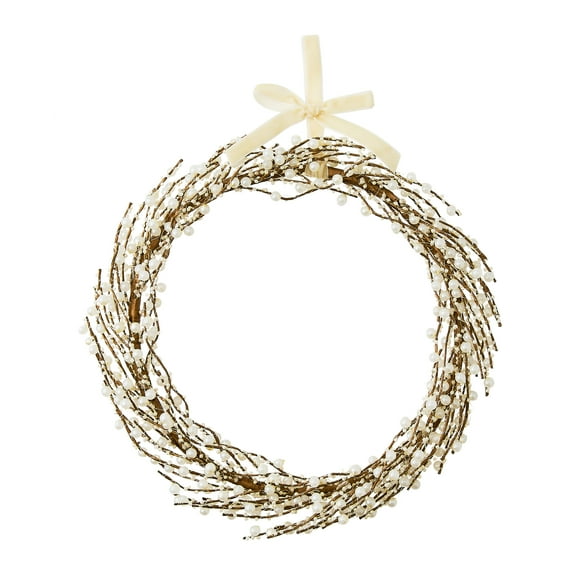 Pearl Christmas Wreath, Gold and White, 12", by My Texas House