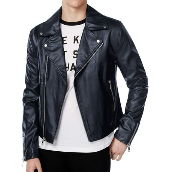 WHT SPACE Mens Casual Motorcycle Jacket, Blue, Large