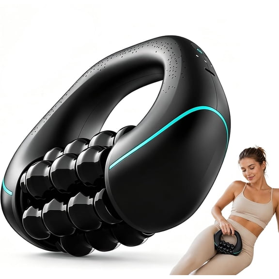 WHUDWHU Electric Handheld Rolling Massager, Percussive Cellulite Massage Tool, Targets Muscle Knots Soreness, 3 Levels Vibration for Plantar Fasciitis, Legs, Back, Neck, Arms, Home Office Use (Black)