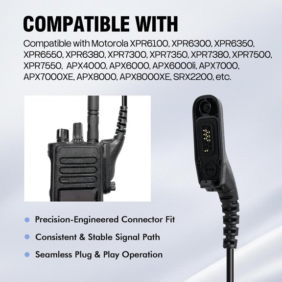 WHUIJU-Acoustic Tube Earpiece Walkie Talkie Headset with PTT Mic for Two-Way Radio APX4000 APX6000 APX7000 APX8000 XPR6550e XPR7350e XPR7550e XPR7580e SRX2200 (APX-Plug)