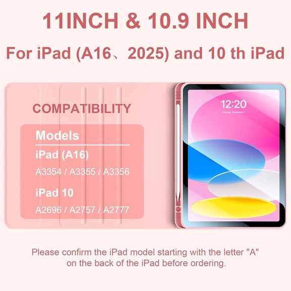 WHUIJU-Case with Keyboard for iPad 11th 10th Generation (11 Inch 2025/10.9 Inch 2022), 7-Color Backlit Detachable Wireless BT Keyboard Folio Cover with Pen Holder, Pink