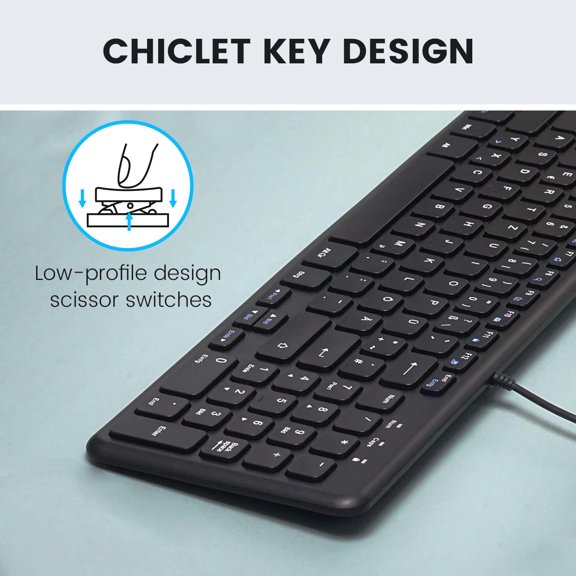 WHUIJU-PERIBOARD-213C Wired Silent USB-C Scissor Keyboard - 14.45x4.76x0.71 Inches Compact Design with Number Pad - Black - US English