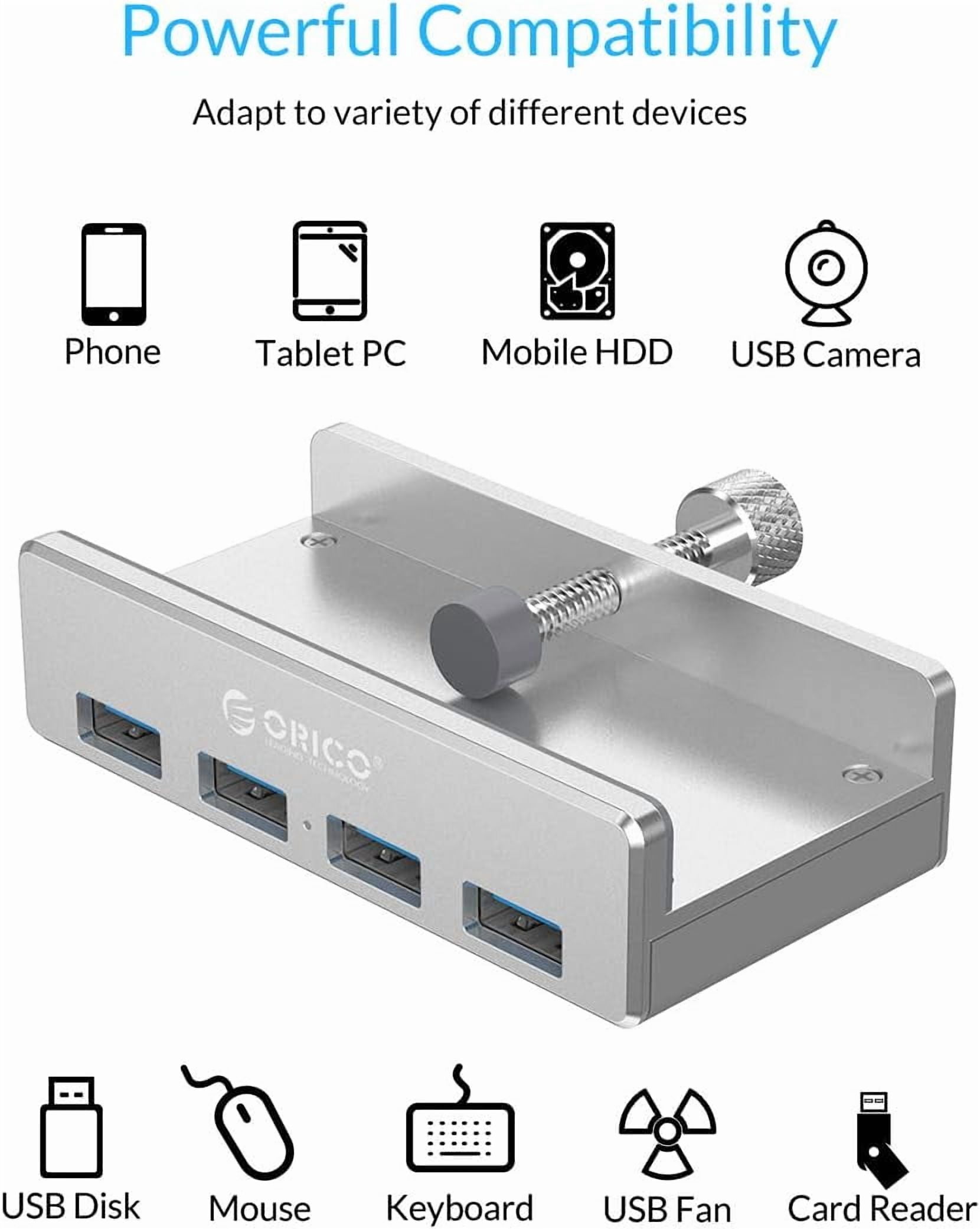 WHUIJU-USB 3.0 Hub Clamp Adapter, Aluminum 4-Port USB Splitter with ...