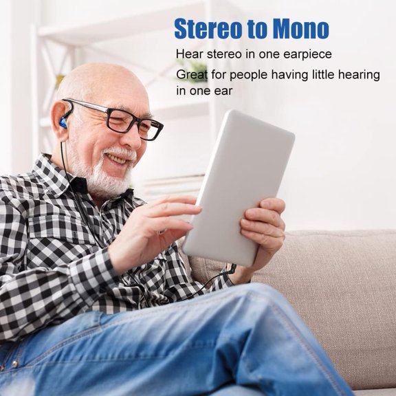 WHUIJU-Wired Stereo-to-Mono Single Earbud with Mic and Control, Right Ear Only