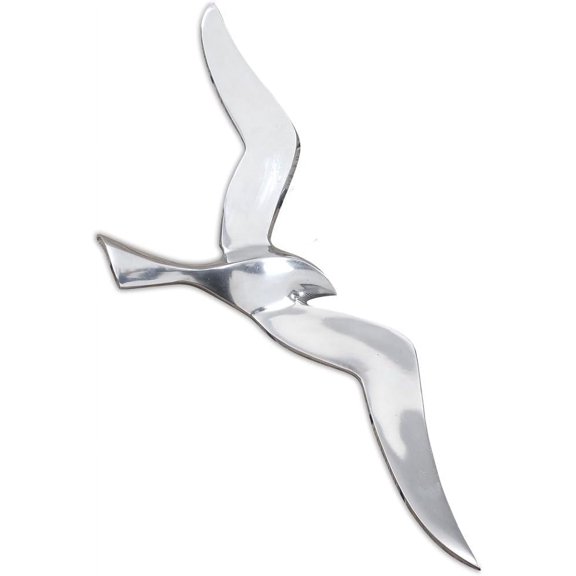 WHW Americana Flying Sea Gull Wall Sculpture, Handcrafted, Fine Silver Aluminum, 14 1/8 inches