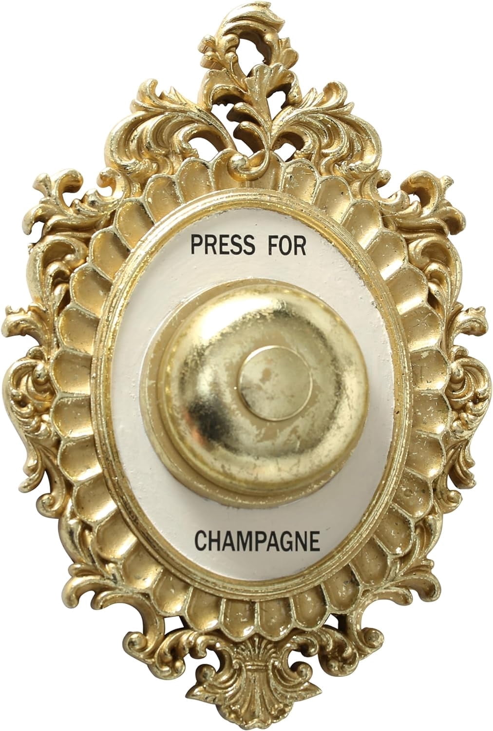 WHW Decorative Door Bell, Champagne Theme, Ornamental Plaque, 9 Tall x 5.5 Inches Wide, Metallic Gold and White, 1 Count