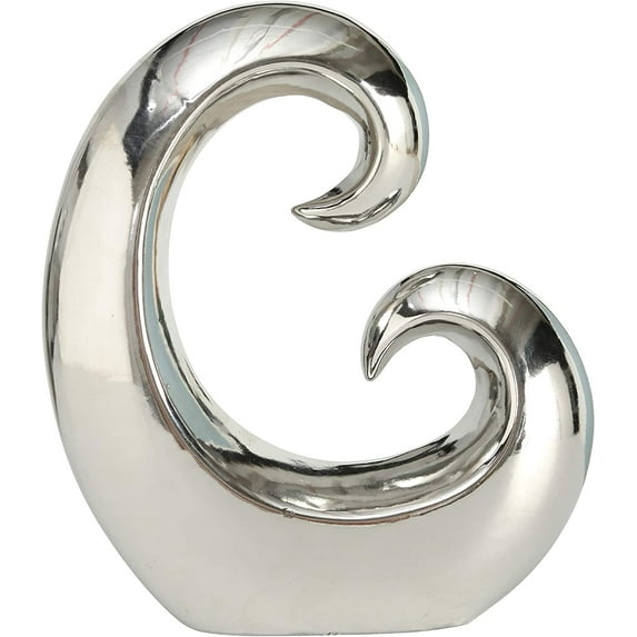 WHW Eternity Double Curl Sculpture, Modern Art, Silver Titanium Glazed, Stoneware, 8.25 Inches