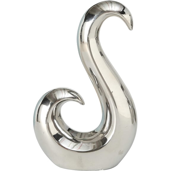 WHW Eternity Rising Wave Sculpture, 8.3 Inch, Silver Stoneware, Decorative Modern Art
