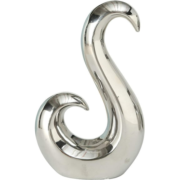 WHW Eternity Rising Wave Sculpture, 8.3 Inch, Silver Stoneware, Decorative Modern Art
