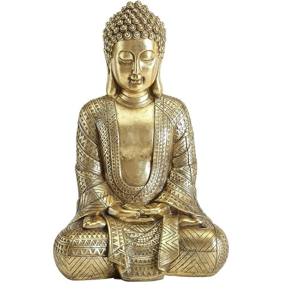WHW Gold 15.25-Inch Tall Buddha Sculpture, Handcrafted, Museum Quality Reproduction