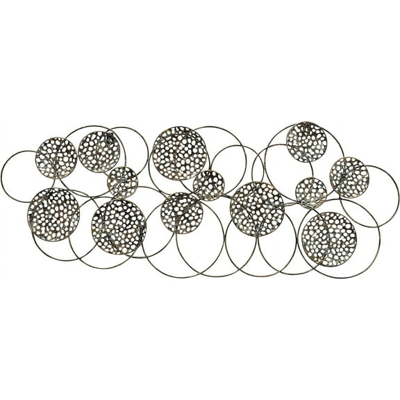 WHW Modernist Floating Rings Abstract Wall Sculpture, Atelier Crafted, Gold Gilt and Black, Welded Iron, 35.5 inches