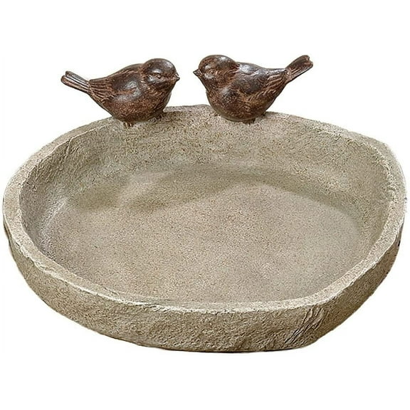 WHW Outdoor Birdbath with Sparrow Figurines on the Rim, 8.25 Inches Diameter