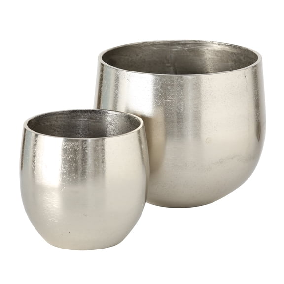 WHW Whole House Worlds Crosby Street Cache-Pot Planters, Set of 2, Polished Silver, Aluminum, 7.5 and 5.5 Inches Diameter