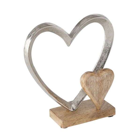 WHW Whole House Worlds Eternity Double Heart Figurine, Cast Silver Aluminum, 8.75 Inches, Mango Wood Accents, Gallery Base C113