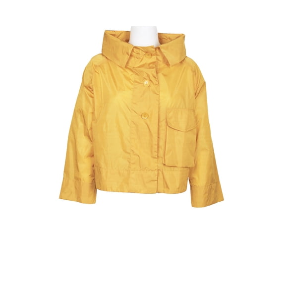 WHY Dress High Neck Collared Long Sleeve Button Pocket Solid Nylon Dress-GOLD / L