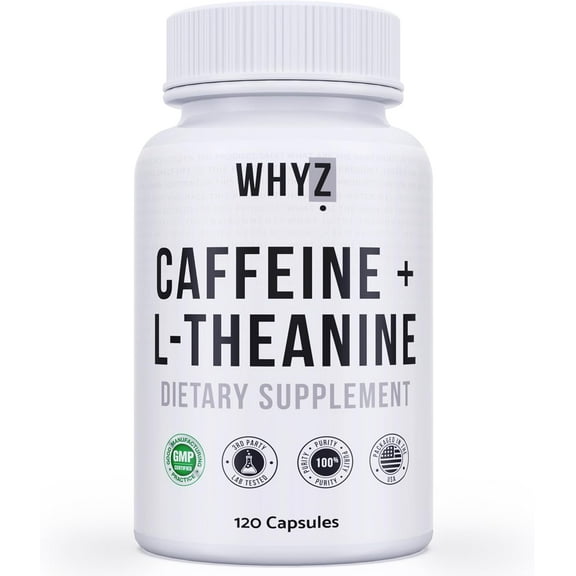 WHYZ Caffeine L-Theanine Capsules, 120 Pills, Vitamins for Brain, Energy & Focus