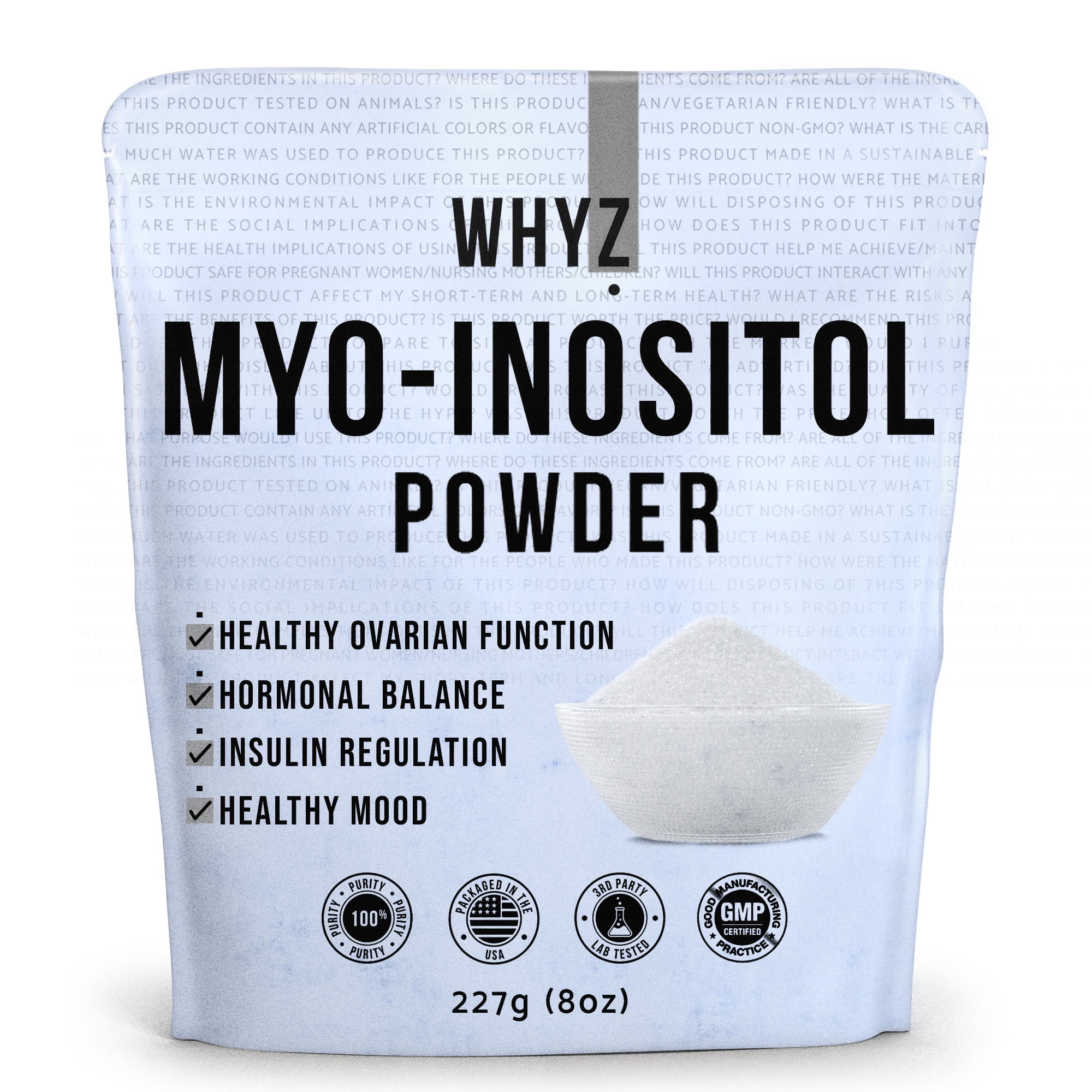 WHYZ Myo Inositol Powder 8oz, Hormones & Fertility Health, Cognitive, Mood  & Sleep Boost, 454 Servings 