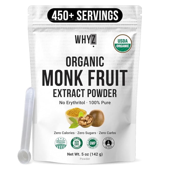 WHYZ Monk Fruit Sweetener, Organic Sugar Substitute, No Erythritol, 5 oz 454 Servings