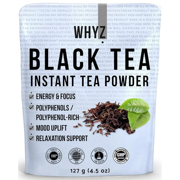 WHYZ Strong Black Tea Powder 4.5 oz, Zero Sugar Black Tea, Boost Energy & Health