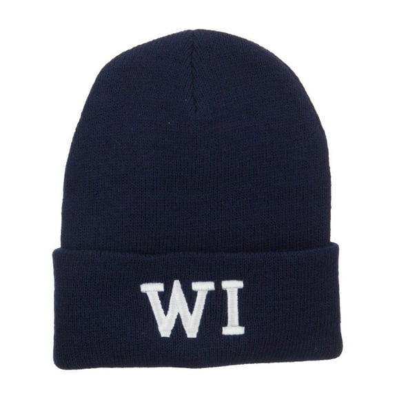 WI Wisconsin State Embroidered Cuff Beanie - Navy OSFM