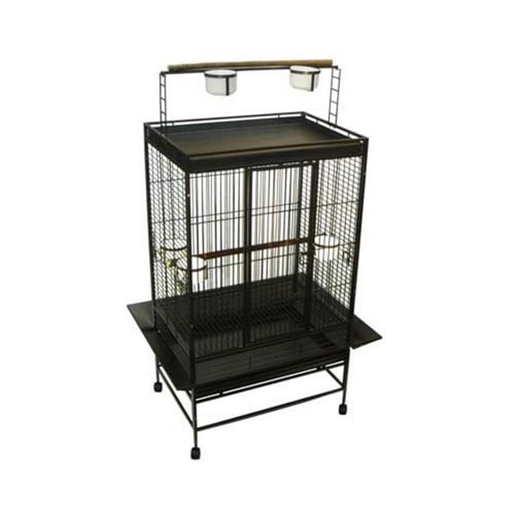 WI32 3/4" Bar Spacing Play Top Wrought Iron Parrot Cage - 32"x23" In Antique Silver