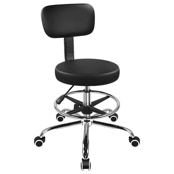 WIAIO Black Drafting Chair with Backrest Adjustable Foot Rest Rolling Stool with Wheels Thick Seat Cushion Office Desk Chair for Shop Salon Bar Kitchen Studio Home