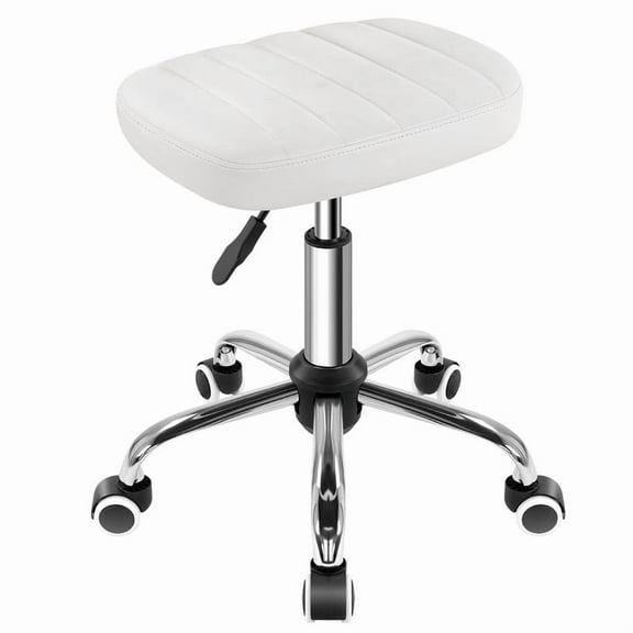 WIAIO Minimalist Square Swivel Stool with Wheel for Work SPA Shop Massage Height-adjustable Rolling Stool Chair,White