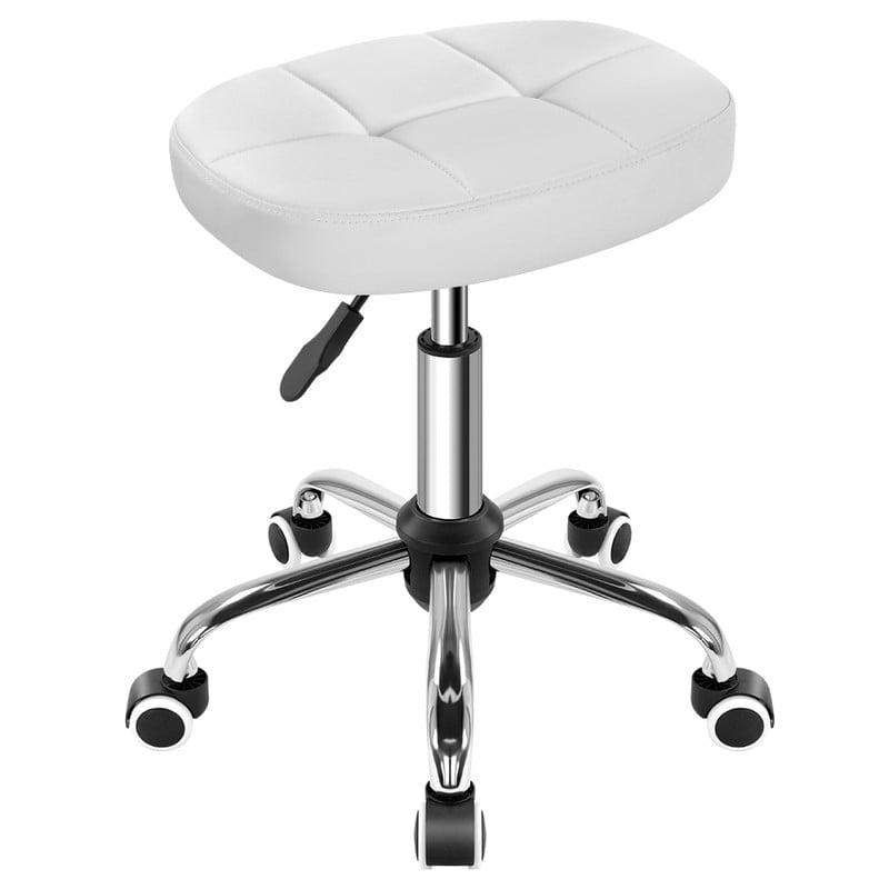 WIAIO Minimalist Swivel Stool with Wheel for Work SPA Shop Massage Height-adjustable Rolling Stool Chair with Square Seat,White