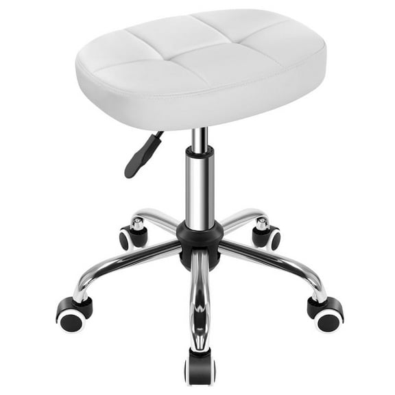 WIAIO Minimalist Swivel Stool with Wheel for Work SPA Shop Massage Height-adjustable Rolling Stool Chair with Square Seat,White