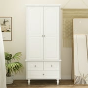 WIAWG 2-Door Wardrobe Armoire Closet with 3 Drawers and Hanging Rod, White
