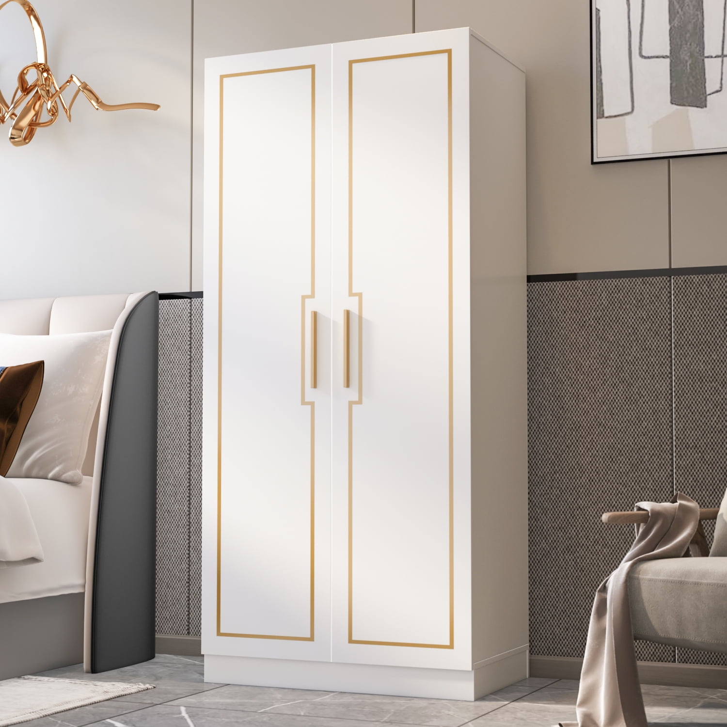 White and gold armoire discount