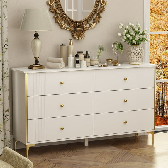 WIAWG 6 Drawe Dresser, White Storage Dresser Chest, 63" W