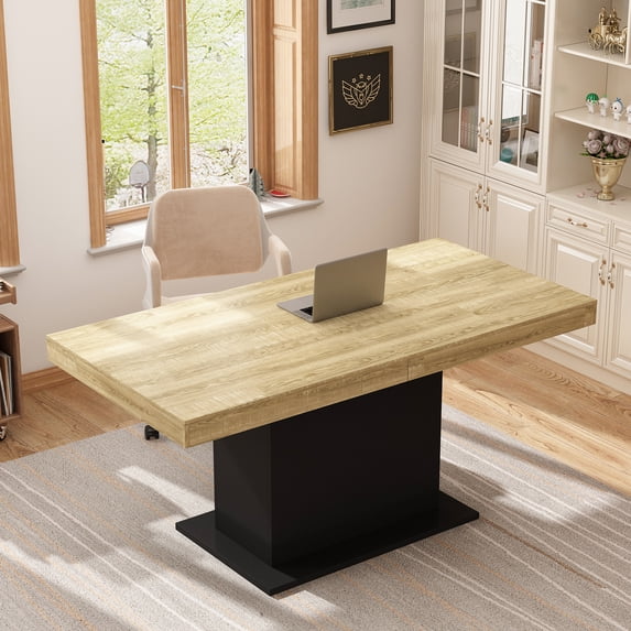 WIAWG Extendable Dining Table,63-78.7" Wide, Oak & Black