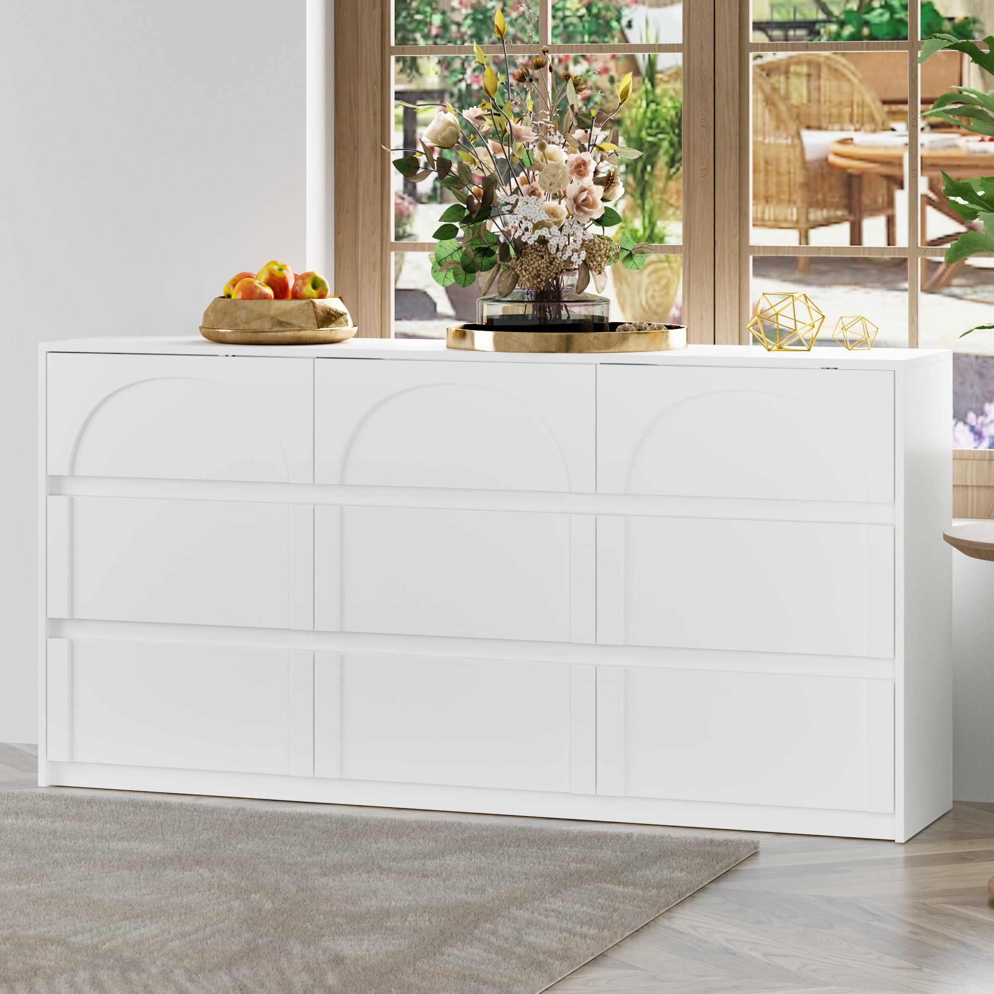 chinese dress ladies 63 inches Rustic White Dresser With 9 Pull-out Drawers