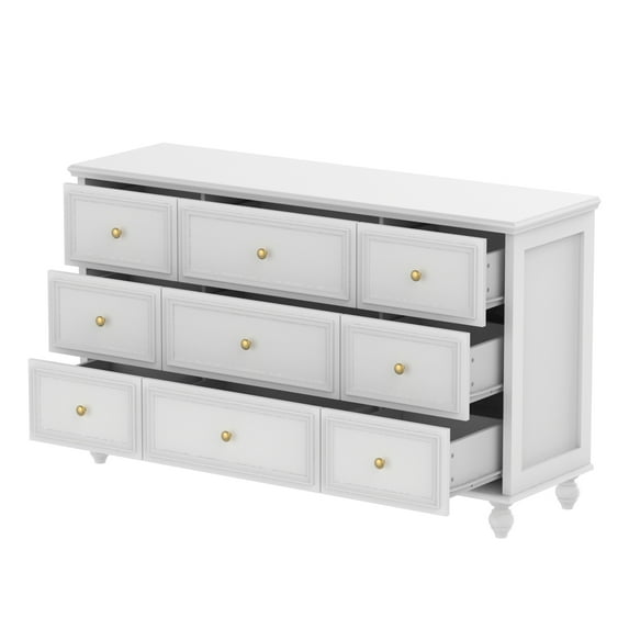 WIAWG 9 Drawer Dresser, Chest of Drawers Wood Dresser Storage Organization for Bedroom Closet, 53"