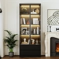 thumbnail image 1 of WIAWG Bookcase Display Cabinet with Lights, Pop-up Glass Doors, 2 Drawers and 4 Shelves, 1 of 7