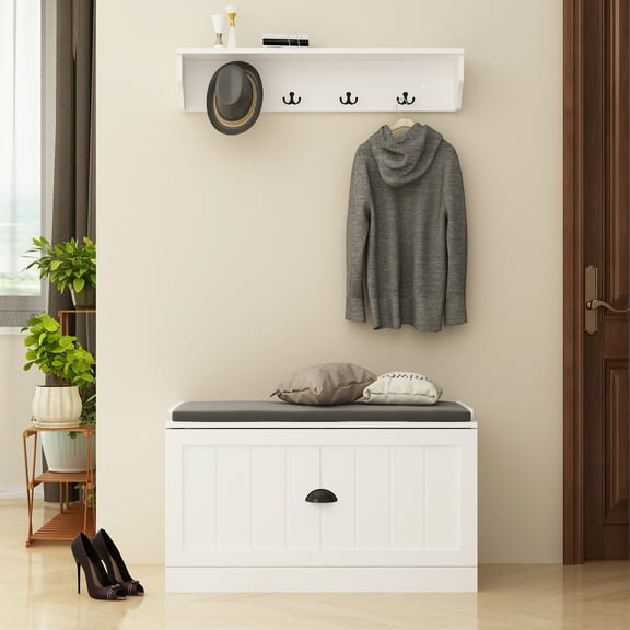 WIAWG Coat Rack Shoe Bench Set, Hall Tree with Shoe Bench and 4 Hooks for Entryway Hallway