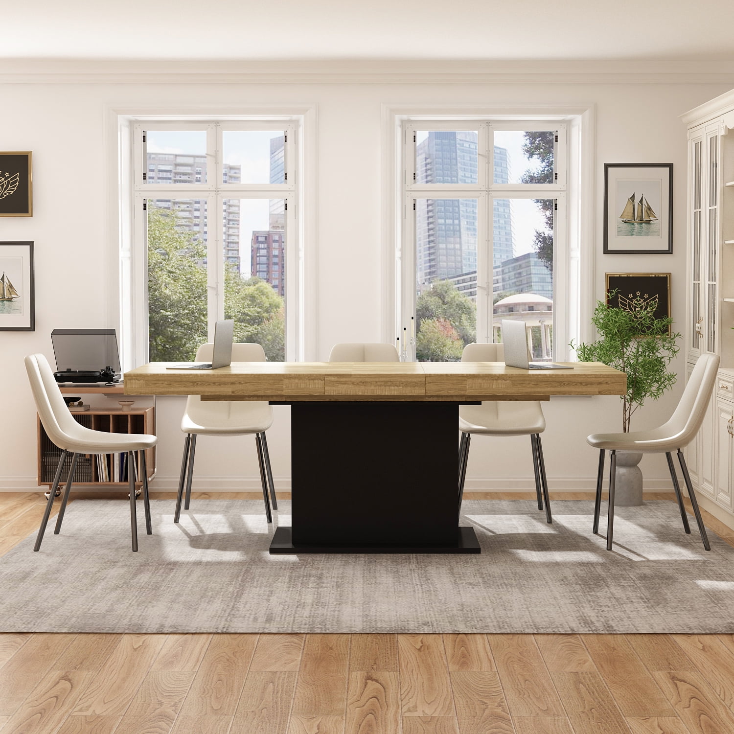 WIAWG 63-78.7" Extendable Dining Table, Oak/Black - Walmart.com