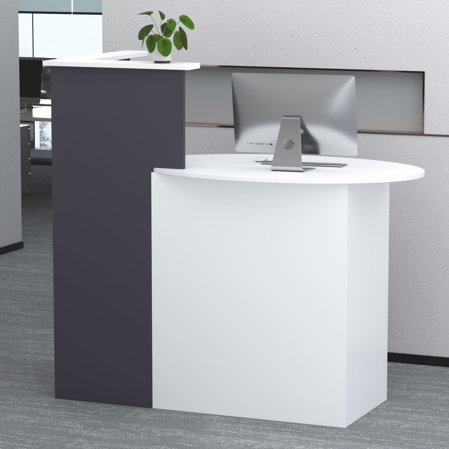 WIAWG Front Reception Counter Desk Small Checkout Office Desk w Drawers Shleves White Black