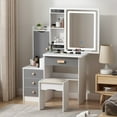 thumbnail image 1 of WIAWG Girls Vanity Set with Mirror and Light Makeup Vanity Set Dressing Makeup Table Gray, 1 of 10