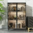 thumbnail image 1 of WIAWG Gray 3-Tier Display Storage Cabinet with Glass Doors - Perfect for Home Office, Bedroom, or Living Room Bookcase, 1 of 5