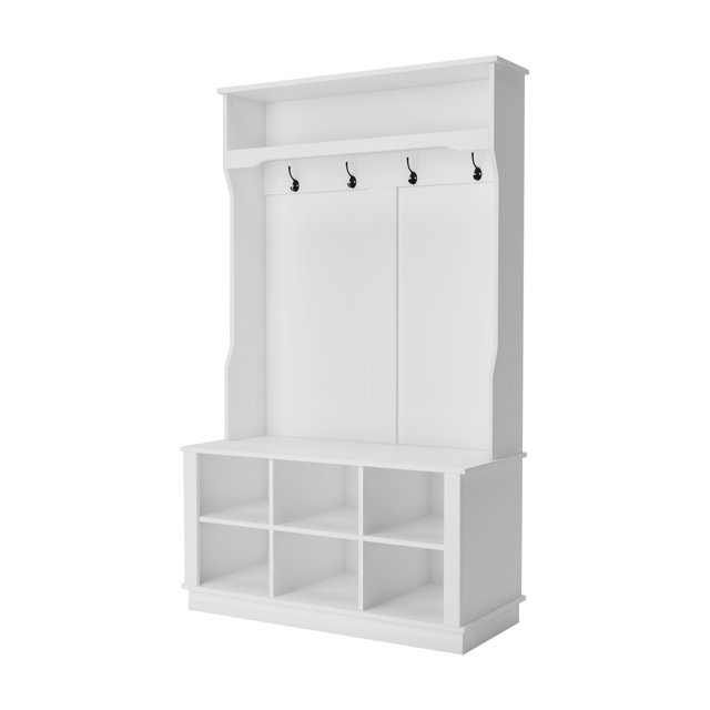 WIAWG Hall Tree with Storage Bench, 3in1 Entryway Coat Rack with 4