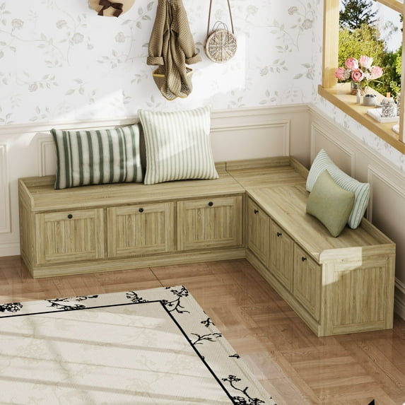 WIAWG L Shape Kitchen Breakfast Nook Bench with Hidden Storage, Corner Dining Seat, Brown