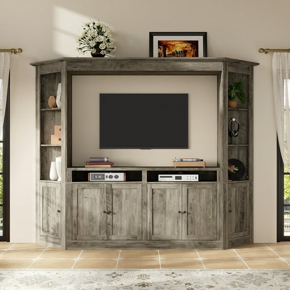 WIAWG Large All-in-One TV Stands for Living Room, 78.1" Tall TV Stands with Storage, Modern Wall  Entertainment Center with Storage Bookshelves for Living Room, Light Gary