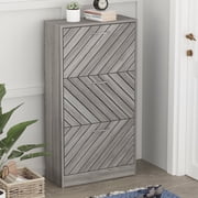 WIAWG Modern 3-Tier Shoe Storage Cabinet,24-Pair Capacity,Gray