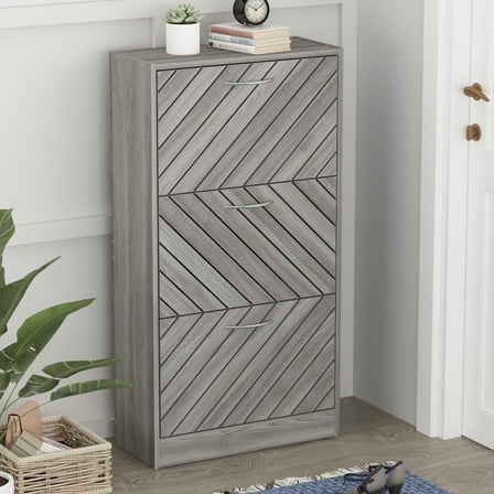 WIAWG Modern 3-Tier Shoe Storage Cabinet,24-Pair Capacity,Gray